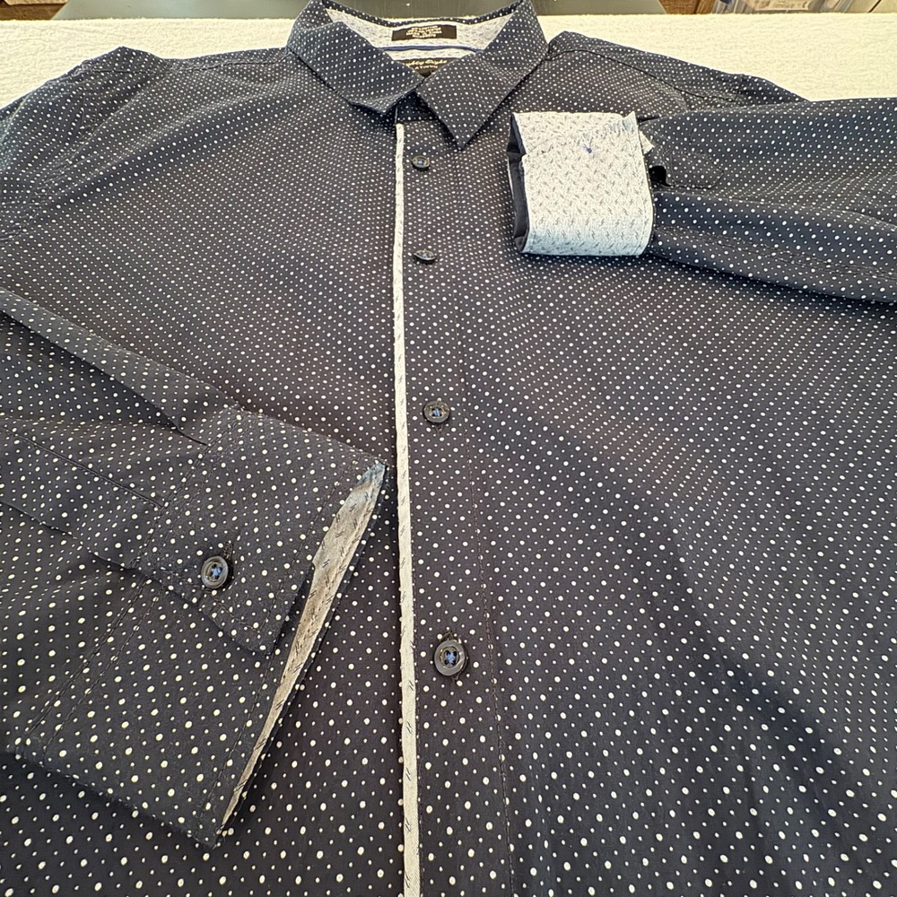 Eighty Eight Platinum Mens XXL Dress Shirt Navy Blue White Polka Dot Long Sleeve - Picture 11 of 12